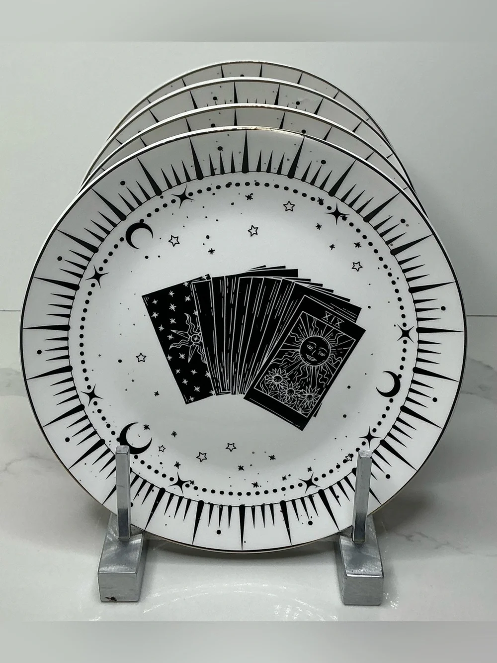 10 Strawberry 4 Salad Plates Street Tarot Card Celestial Halloween Gold Rim 8”